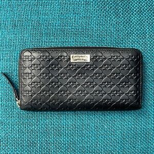 Kate Spade Large Continental Black Leather Monogram Pattern Wallet